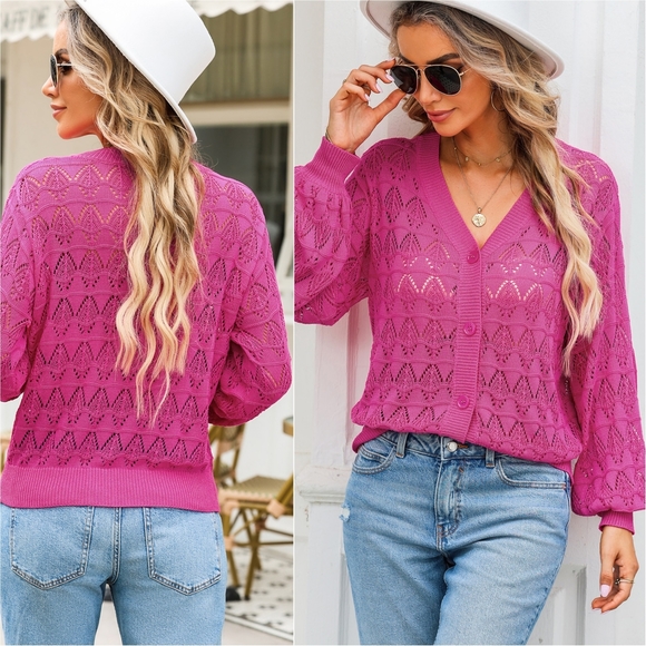 Graceful Charm Knit Cardigan - Pink - Picture 2 of 5
